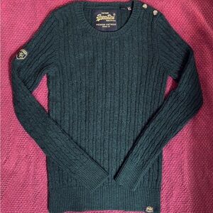 Superdry Women’s Green Cable Knit Crewneck Sweater